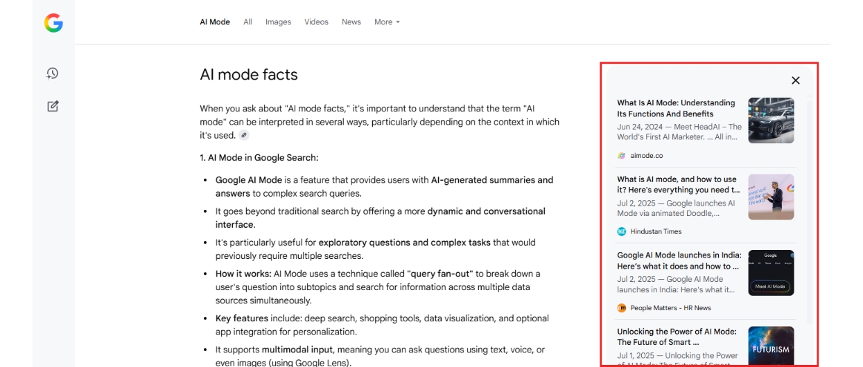 10 Google AI Mode Facts That Every SEOs Should Know (And What They Should Do Next?) 3 Use query fan out links appear in the left side