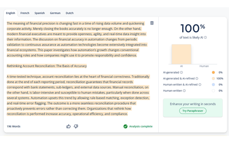 Checking for AI writing using ai content detector tool