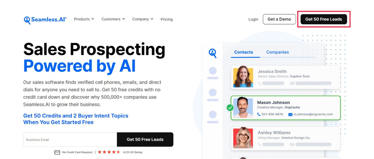 Seamless AI Review: Features, Pricing, & Getting Started (2024 Guide) 3 Click on Get 50 Free Credits