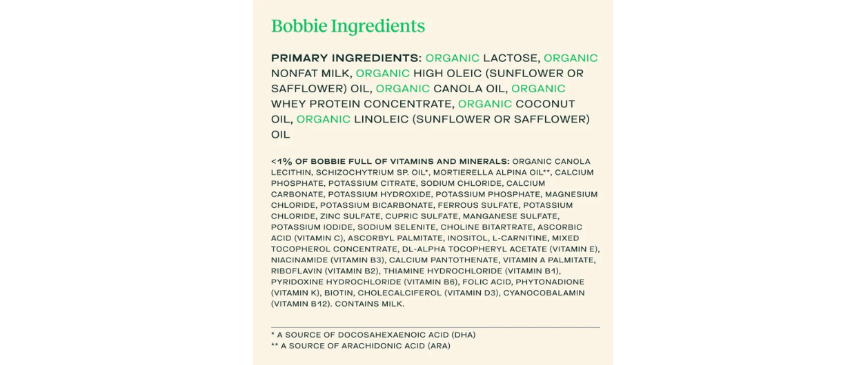 Bobbie Formula Reviews 2025 (Read Before You Buy) 2 Ingredients of Bobbie organic infant formula