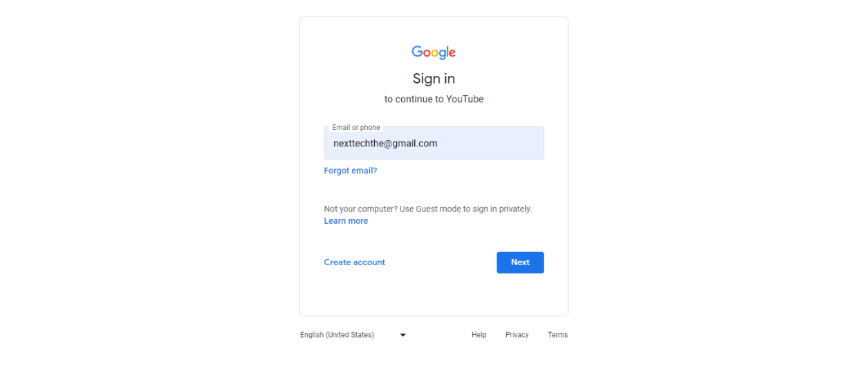 Login to youtube using gmail