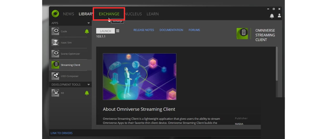 Omniverse launcher interface